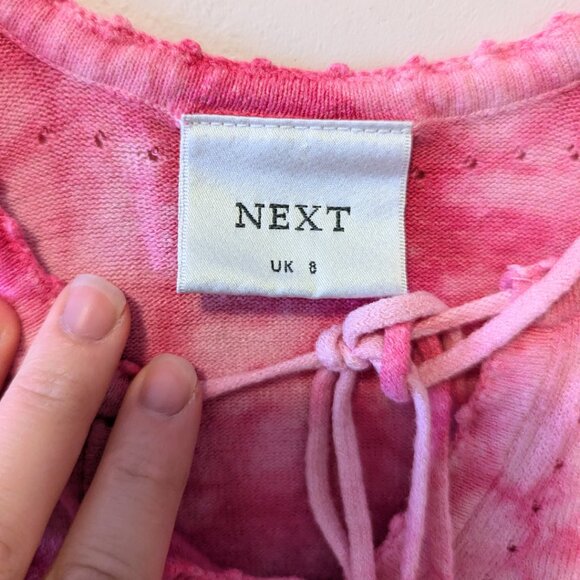 Vintage Y2K Knit Pink Tie Dye T Shirt Lettuce Hem Boho Beach Cute Pastel Sz S - Picture 11 of 12